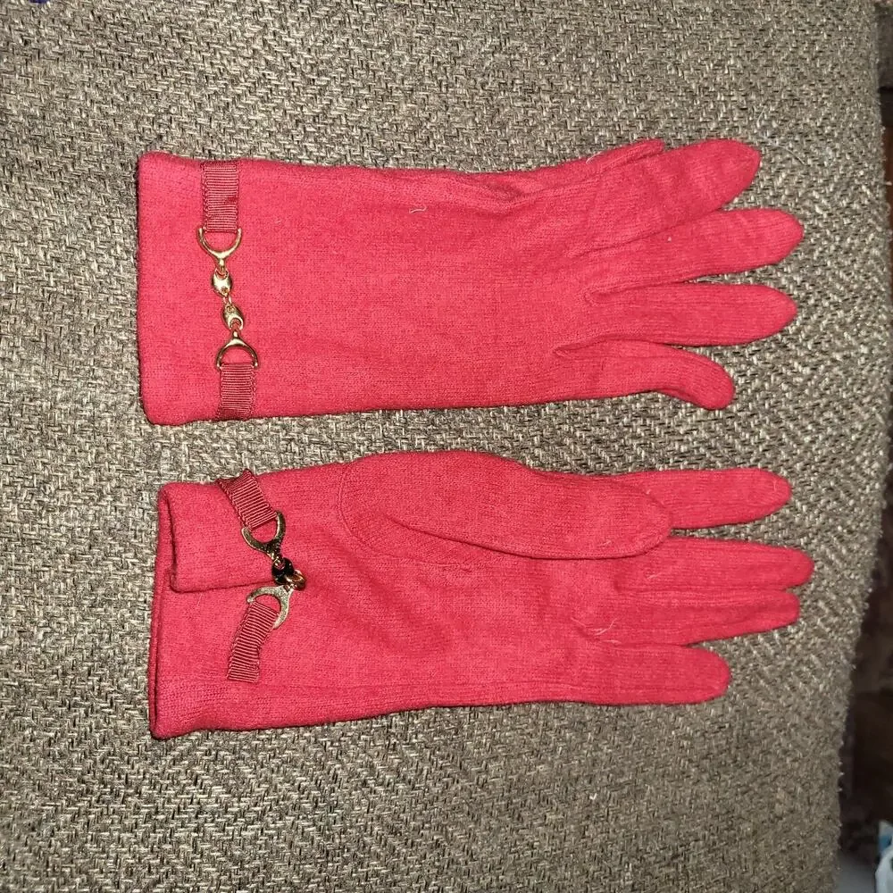 80s JENNIFER MOORE Driving‎ Gloves Macy's Red Chain Lambswool Stretch Fall VTG